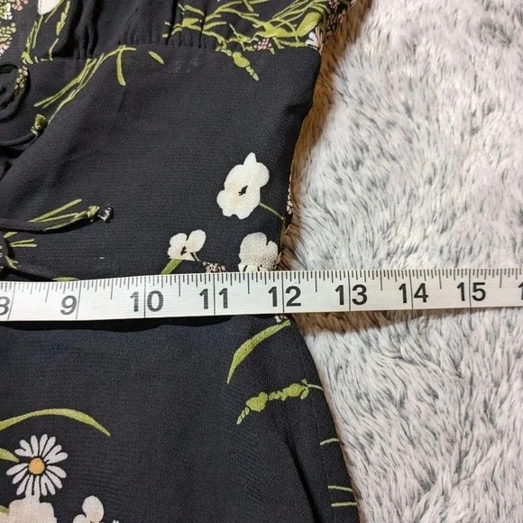 Reformation Black Mini Dress Laurelei Floral Cottagecore Deep V Size 0 - Picture 11 of 11